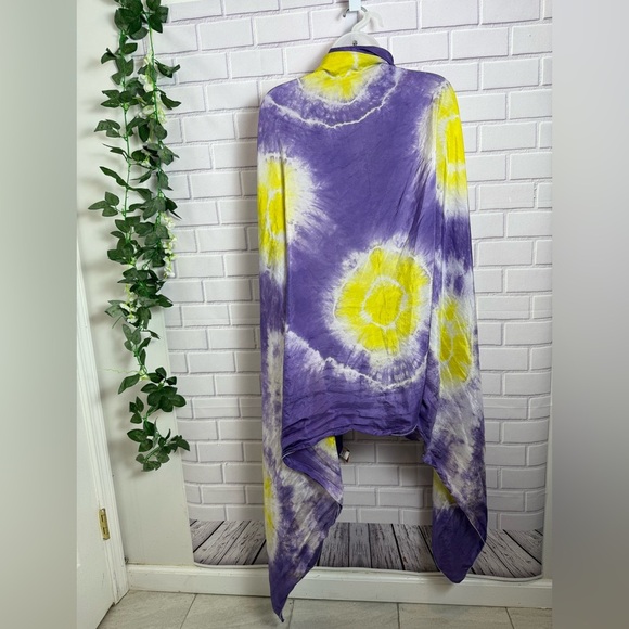 Roberta Freymann 100% Silk Tie-Dye Wrap / Scarf - Purple & Yellow /76x44in - Picture 3 of 11